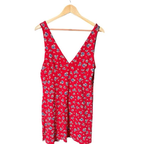 Red Ditsy Floral V-Neck Mini Sleeveless  Swing Dress Womens Size 10-12 - Picture 9 of 10